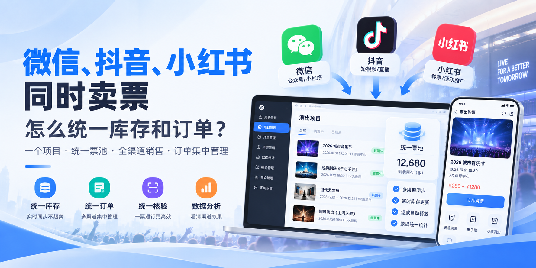 微信、抖音、小红书同时卖票，怎么统一库存和订单？